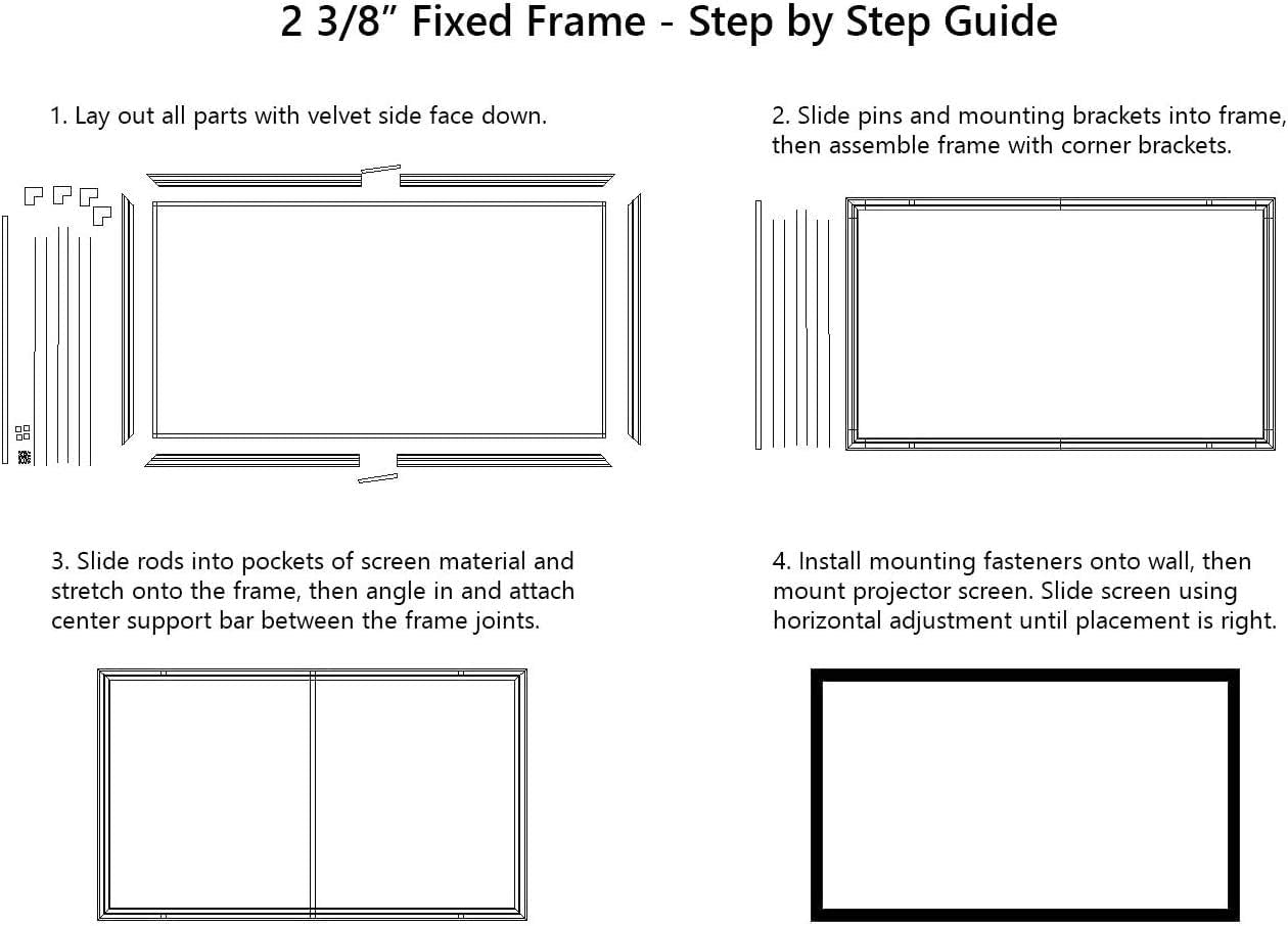 STR Series 6 Piece Home Theater Fixed Frame 4K / 8K Ultra HD, HDTV, HDR & Active 3D Movie Projection Screen, 16:9 Format, 92" Diagonal, White Material STR-16992